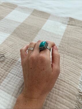 Turquoise Statement Ring in Green Turquoise with Silver-Tone Setting
